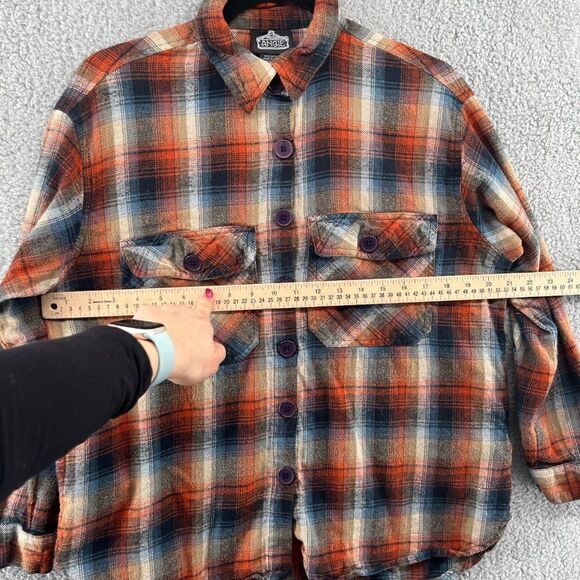 Angie Women's Flannel Top Size Small Plaid Buttoned Cropped Shacket blue orange - Picture 6 of 12
